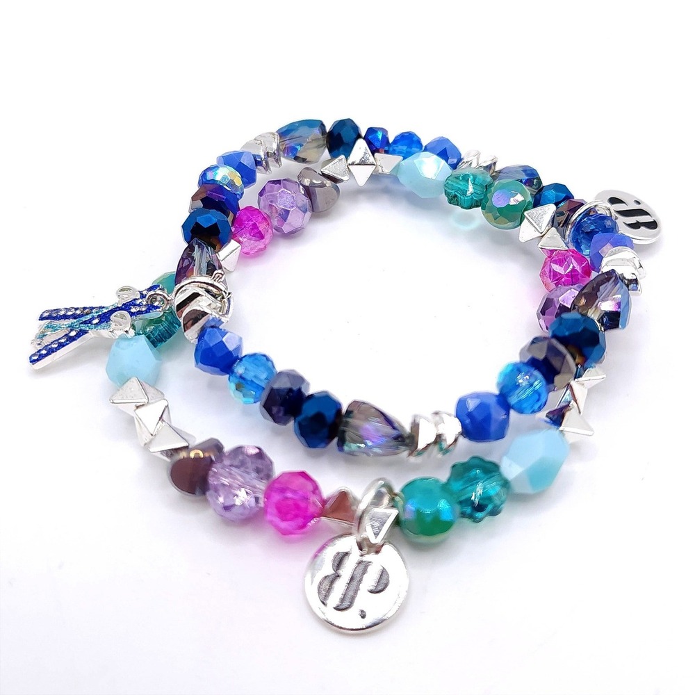 Bomb Party Ski Slopes Beaded Stretch Bracelet Set of 2 Multi Glass Beads 7.5"
